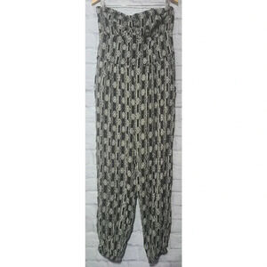 Xhilaration Jumpsuit Women's Large Black Beige Strapless Batik Striped Pockets